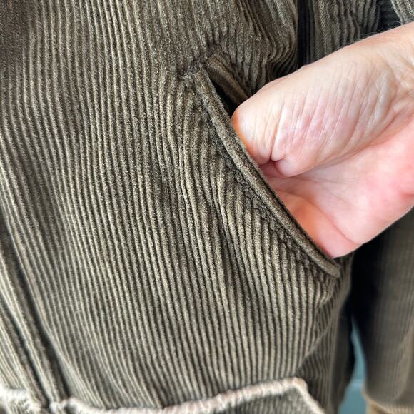 Vintage J. Crew Heavy Corduroy Sherpa Barn Jacket Sz M Olive Convertible Hood - Picture 7 of 9
